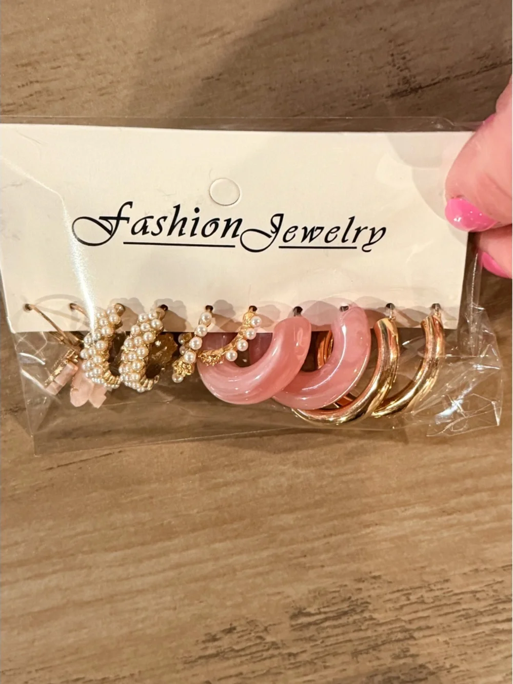 Fashion Jewelry Pink and Gold Mixed Hoop Earring Set